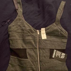 Express body con dress with zipper and net detail